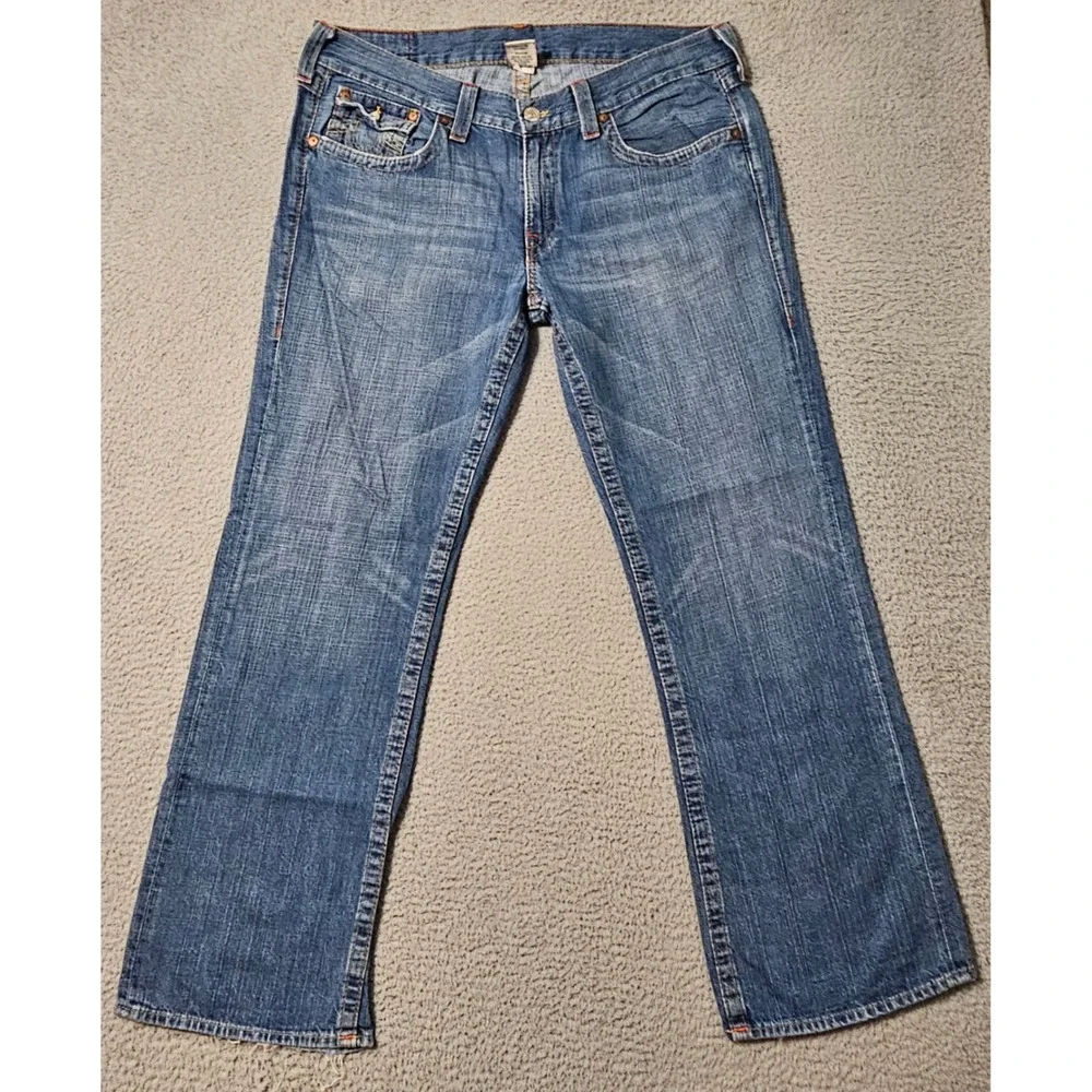 True Religion Y2K Ricky Wide Leg Boot Cut Fit Medium Wash Jean Mens Size 38 x 33
